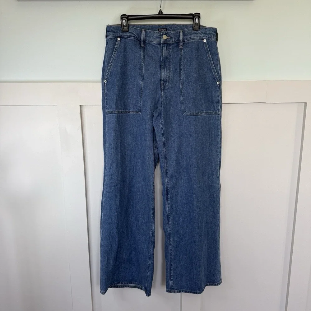 J. Crew Camp Pocket Wide Leg Jean Women Sz 29 Tall Classic Medium Wash Preppy